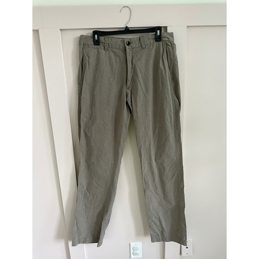 Banana Republic Mens 33x34 Straight Fit Striped‎ Chino Pants Olive Green White
